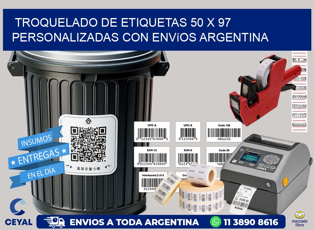 Troquelado de etiquetas 50 x 97 personalizadas con envíos Argentina