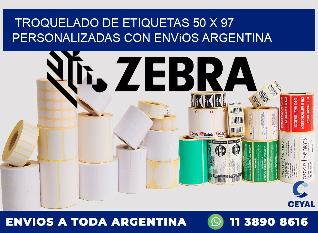 Troquelado de etiquetas 50 x 97 personalizadas con envíos Argentina