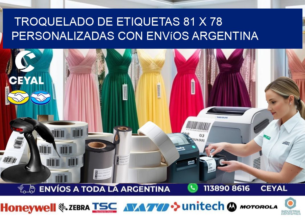 Troquelado de etiquetas 81 x 78 personalizadas con envíos Argentina