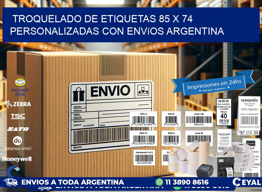Troquelado de etiquetas 85 x 74 personalizadas con envíos Argentina