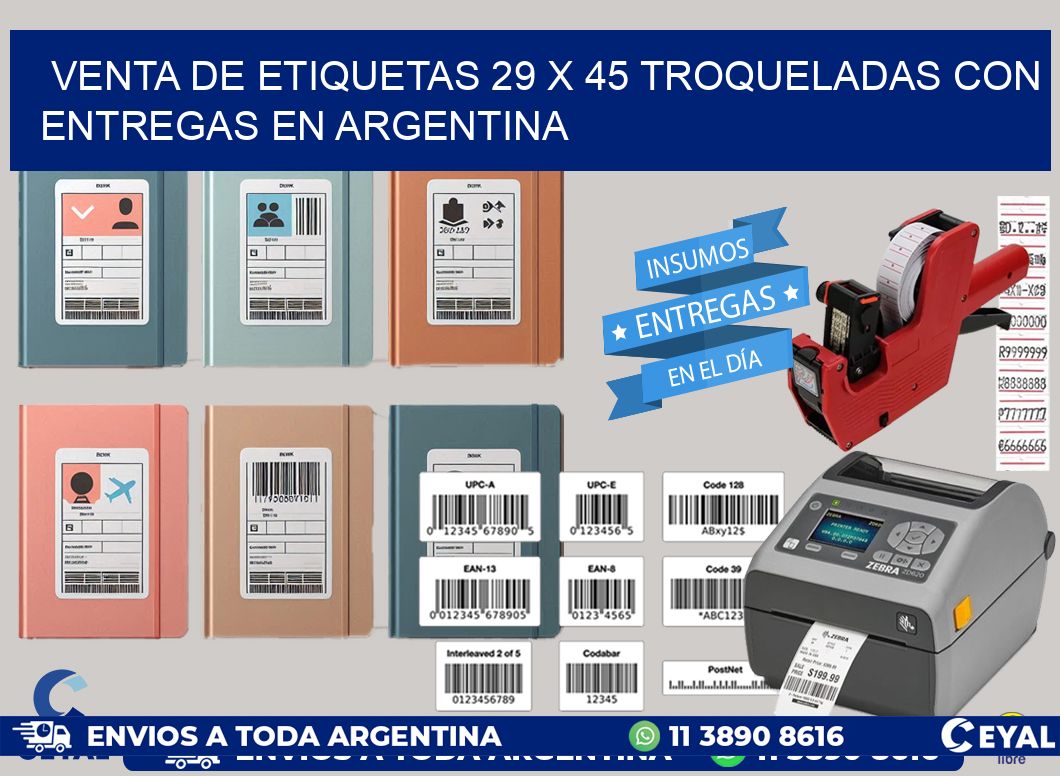 Venta de etiquetas 29 x 45 troqueladas con entregas en Argentina