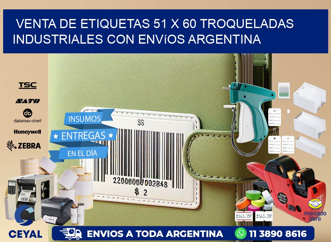 Venta de etiquetas 51 x 60 troqueladas industriales con envíos Argentina