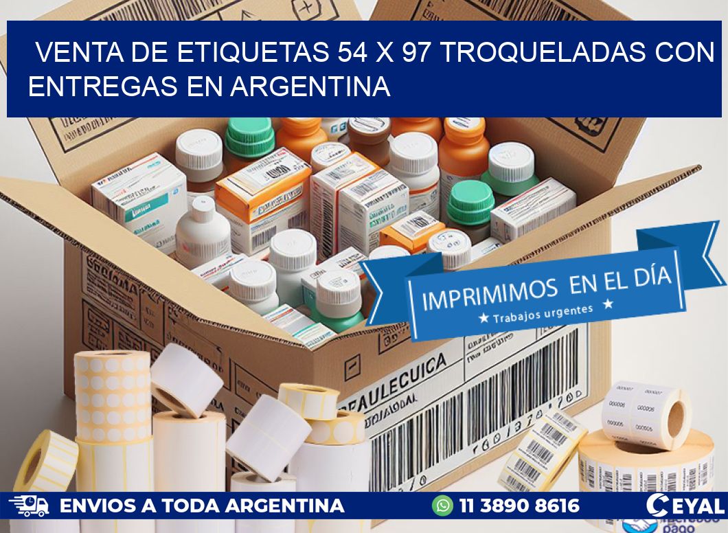 Venta de etiquetas 54 x 97 troqueladas con entregas en Argentina