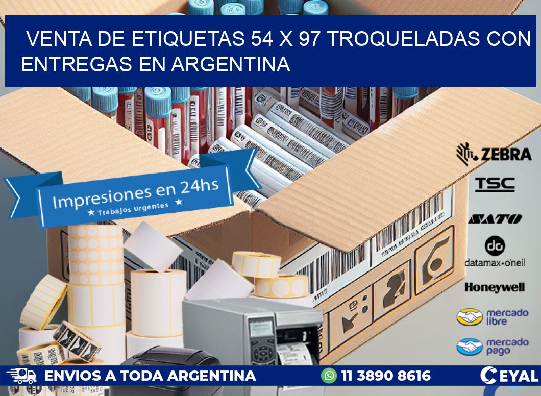 Venta de etiquetas 54 x 97 troqueladas con entregas en Argentina