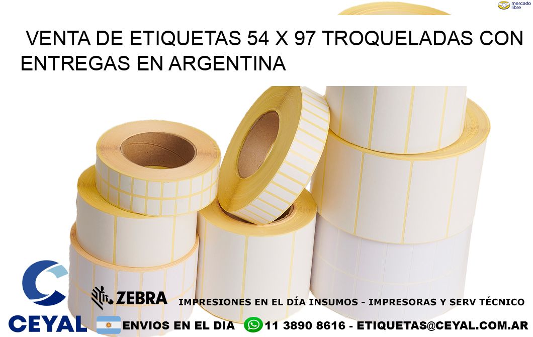 Venta de etiquetas 54 x 97 troqueladas con entregas en Argentina