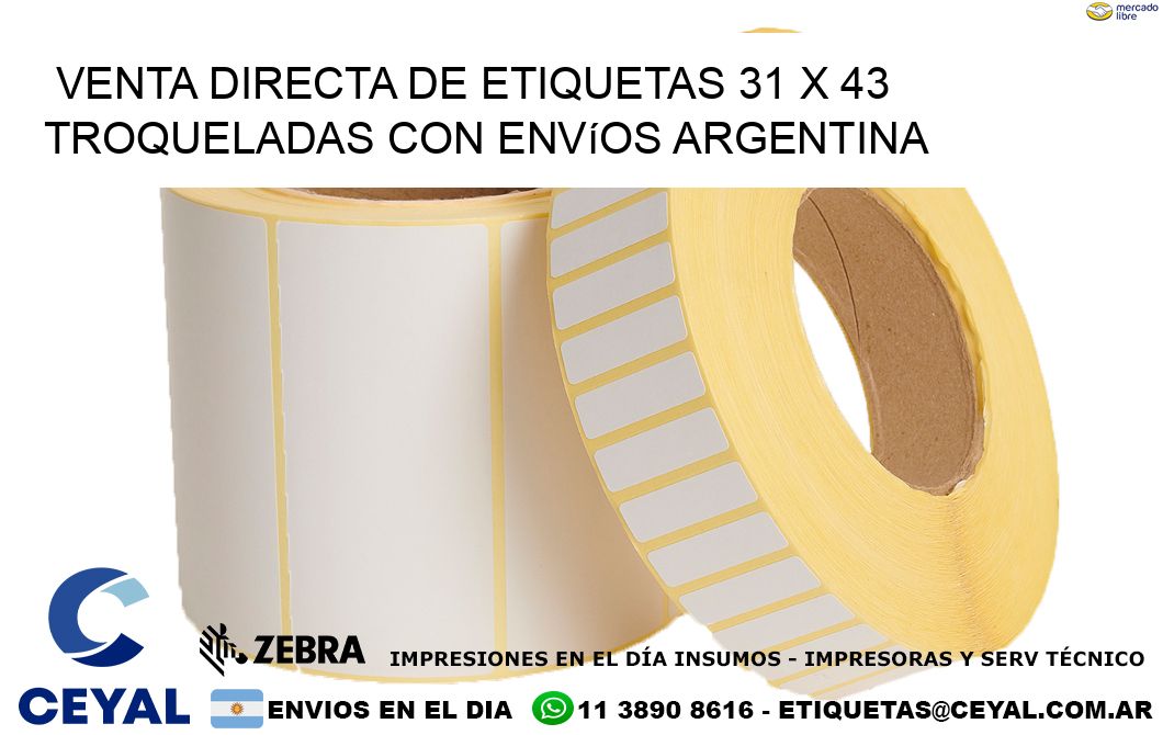 Venta directa de etiquetas 31 x 43 troqueladas con envíos Argentina