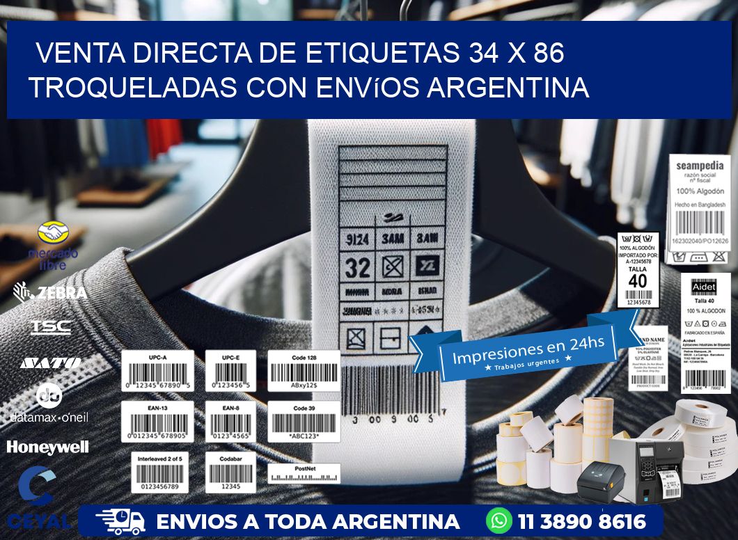 Venta directa de etiquetas 34 x 86 troqueladas con envíos Argentina