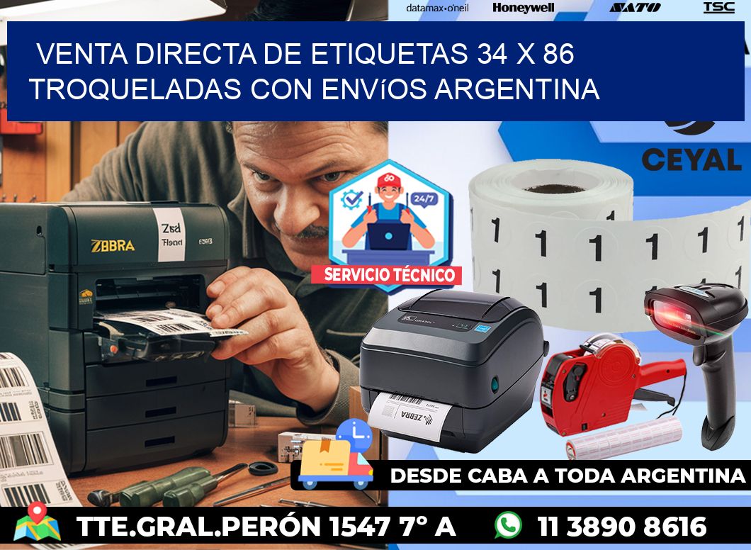 Venta directa de etiquetas 34 x 86 troqueladas con envíos Argentina