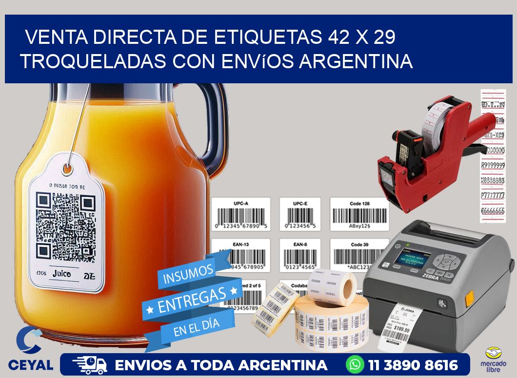 Venta directa de etiquetas 42 x 29 troqueladas con envíos Argentina