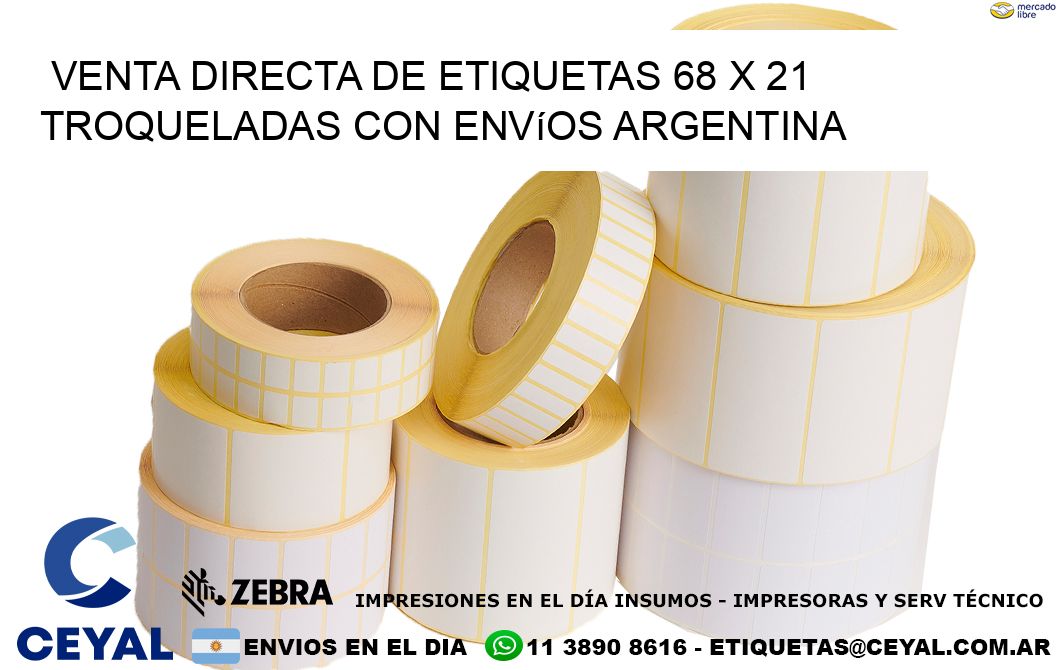 Venta directa de etiquetas 68 x 21 troqueladas con envíos Argentina