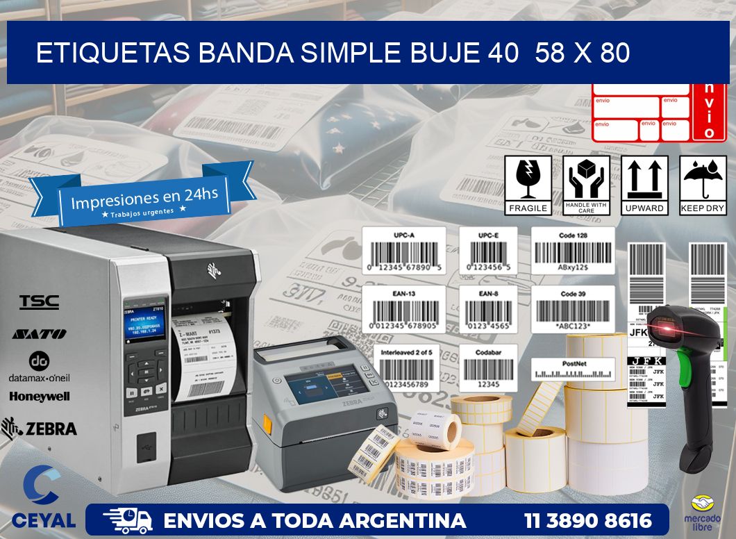 etiquetas banda simple buje 40 58 x 80