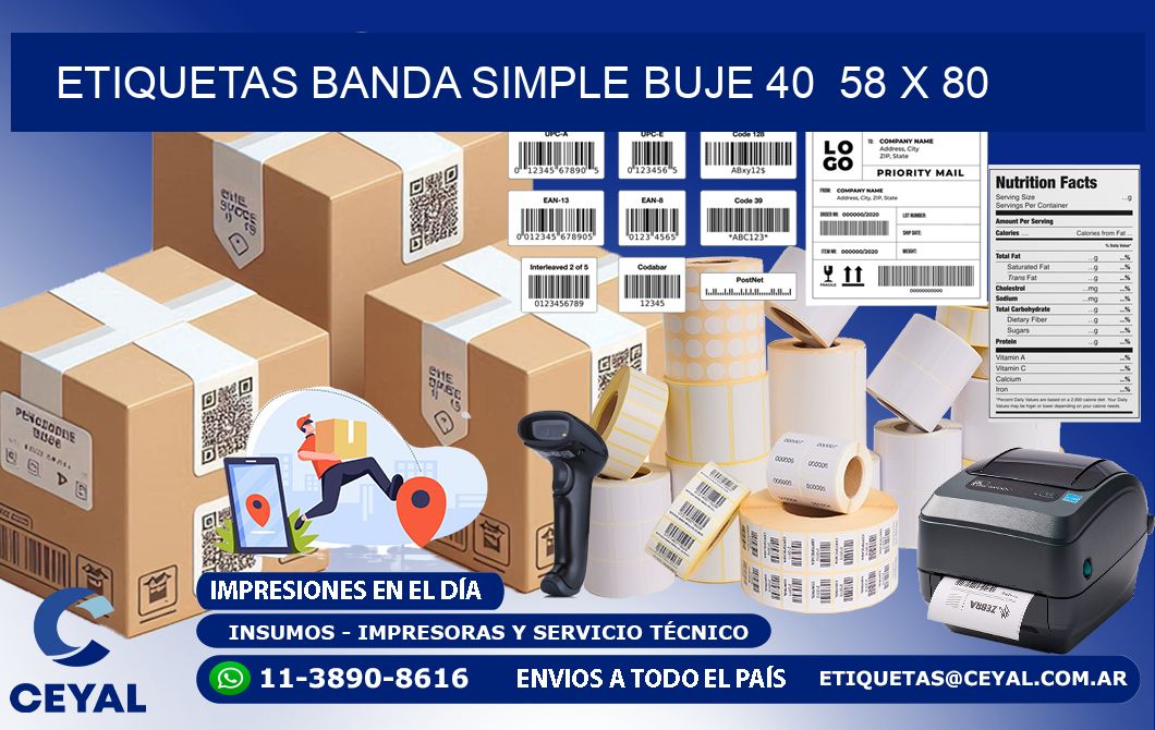 etiquetas banda simple buje 40 58 x 80