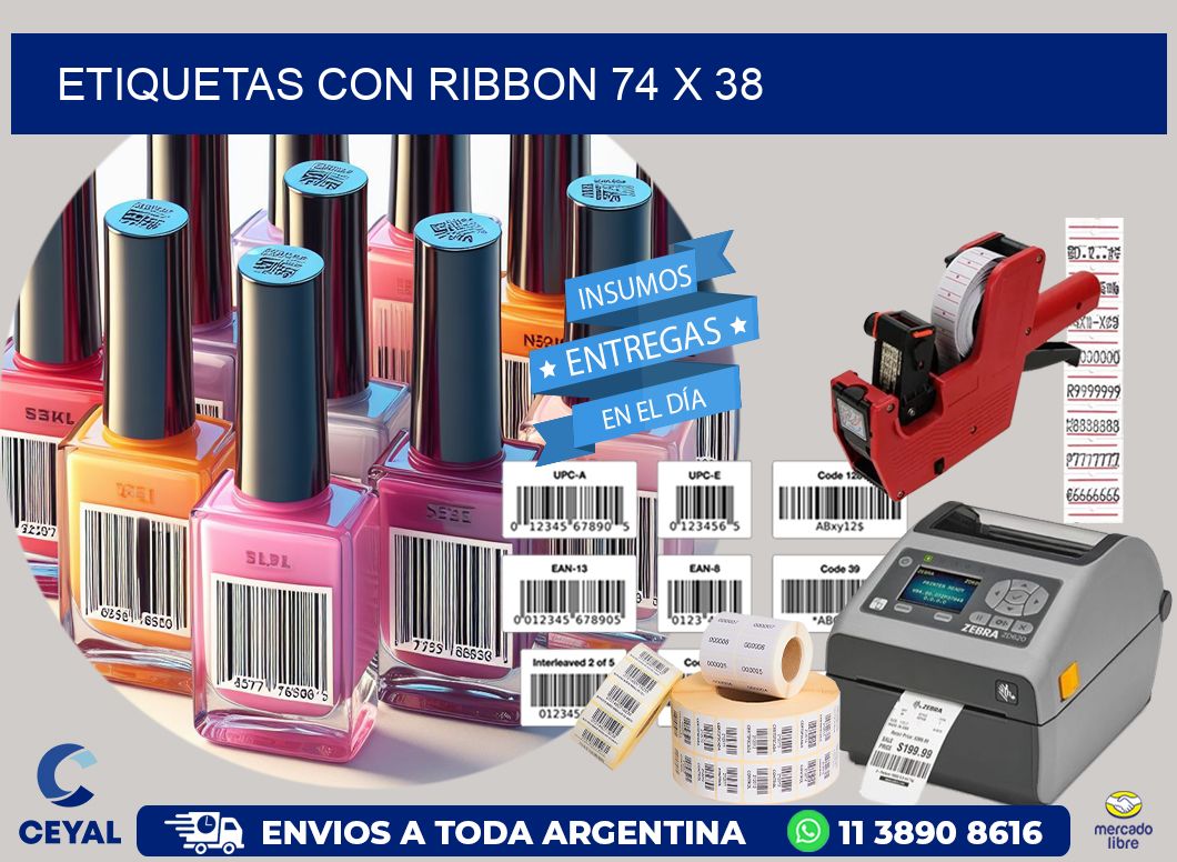 etiquetas con ribbon 74 x 38