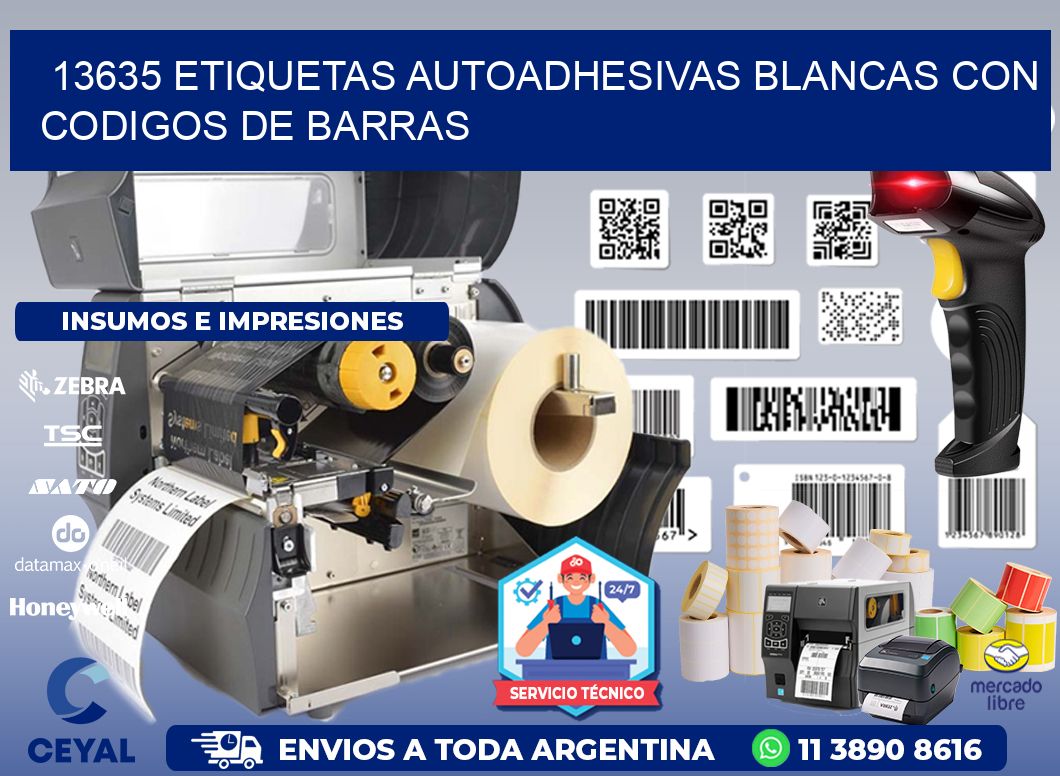 13635 etiquetas autoadhesivas blancas con codigos de barras
