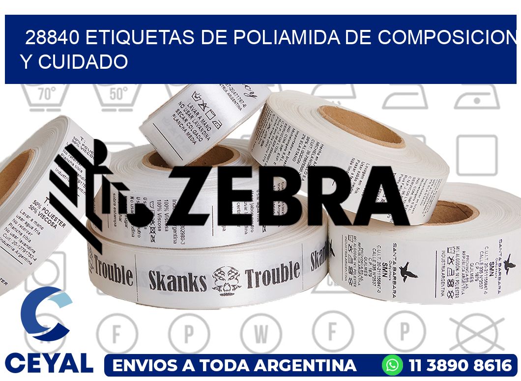 28840 etiquetas de poliamida de composicion y cuidado