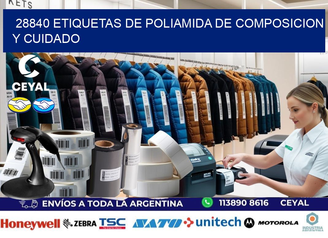 28840 etiquetas de poliamida de composicion y cuidado