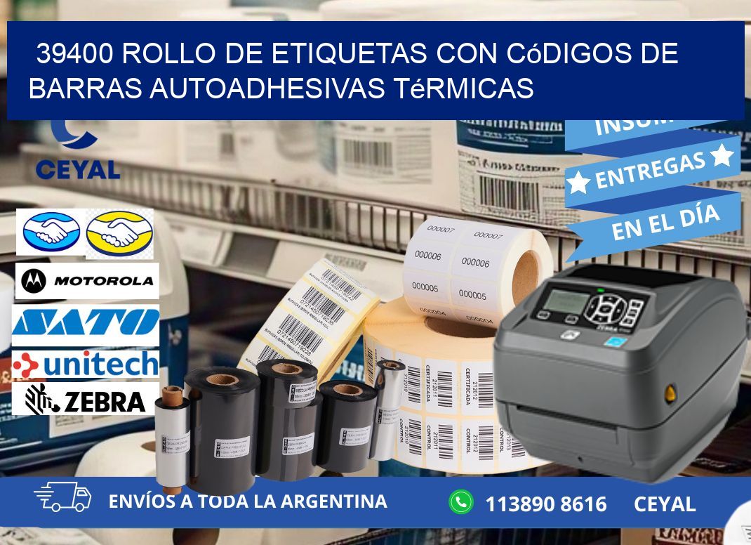 39400 Rollo de etiquetas con códigos de barras autoadhesivas térmicas