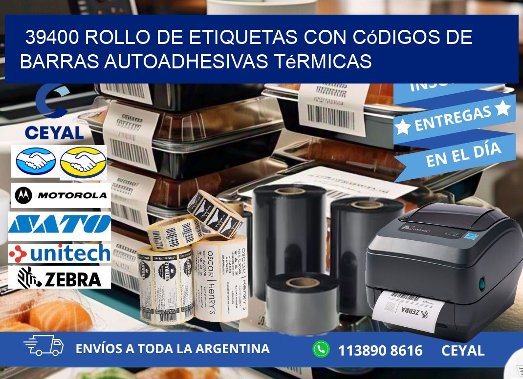 39400 Rollo de etiquetas con códigos de barras autoadhesivas térmicas