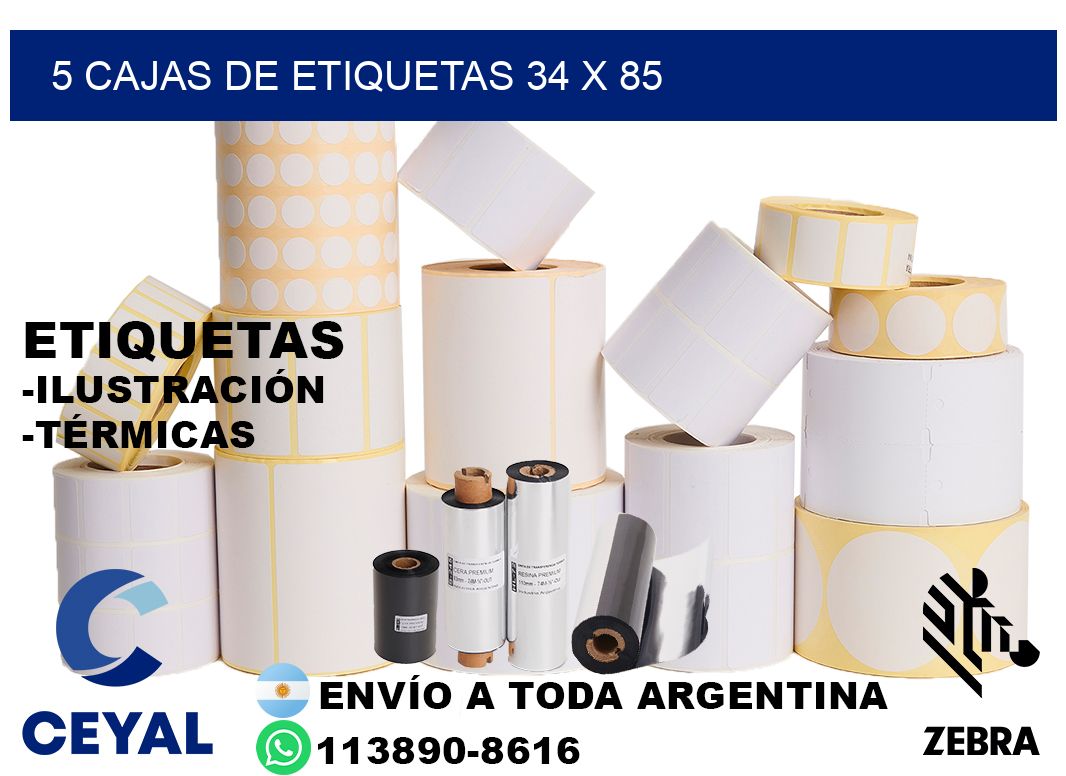 5 cajas de etiquetas 34 x 85