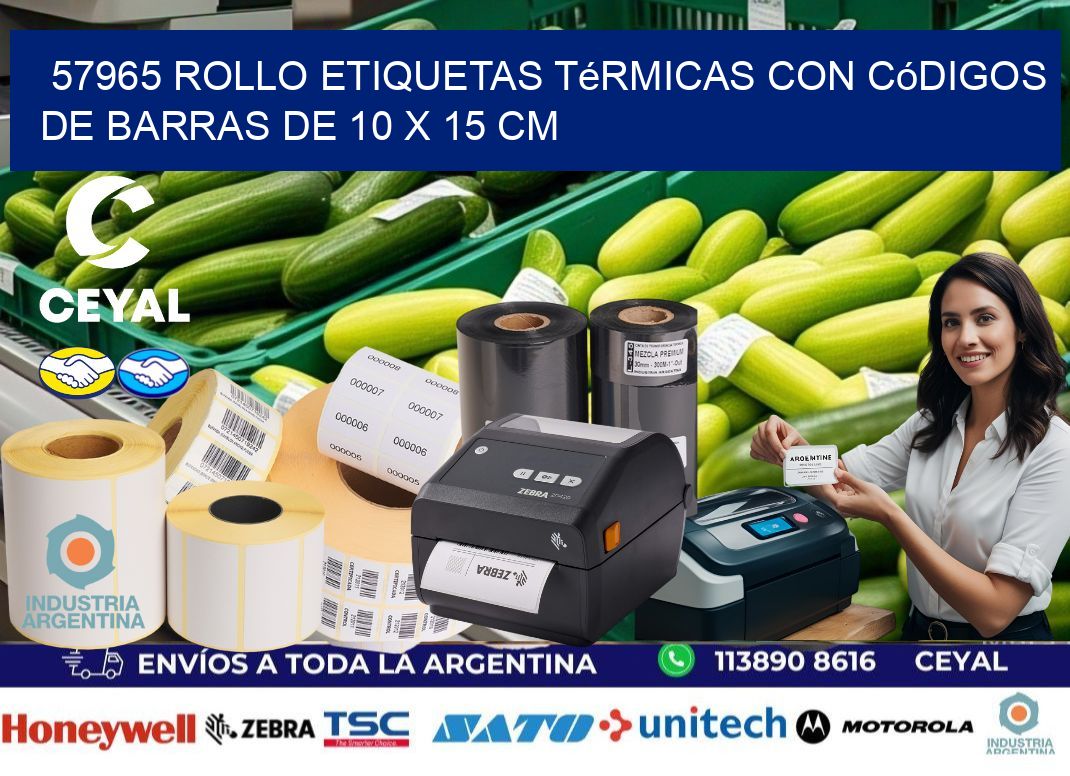 57965 Rollo etiquetas térmicas con Códigos de Barras de 10 x 15 cm