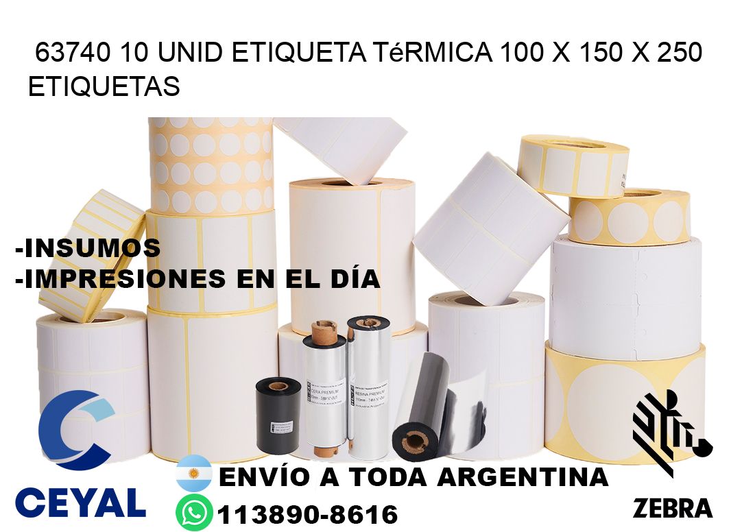 63740 10 Unid Etiqueta Térmica 100 x 150 x 250 etiquetas