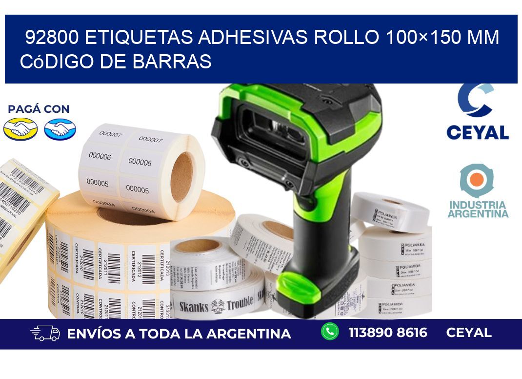 92800 etiquetas adhesivas rollo 100×150 mm código de barras