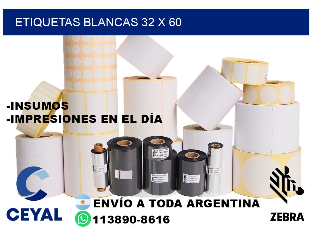 etiquetas blancas 32 x 60