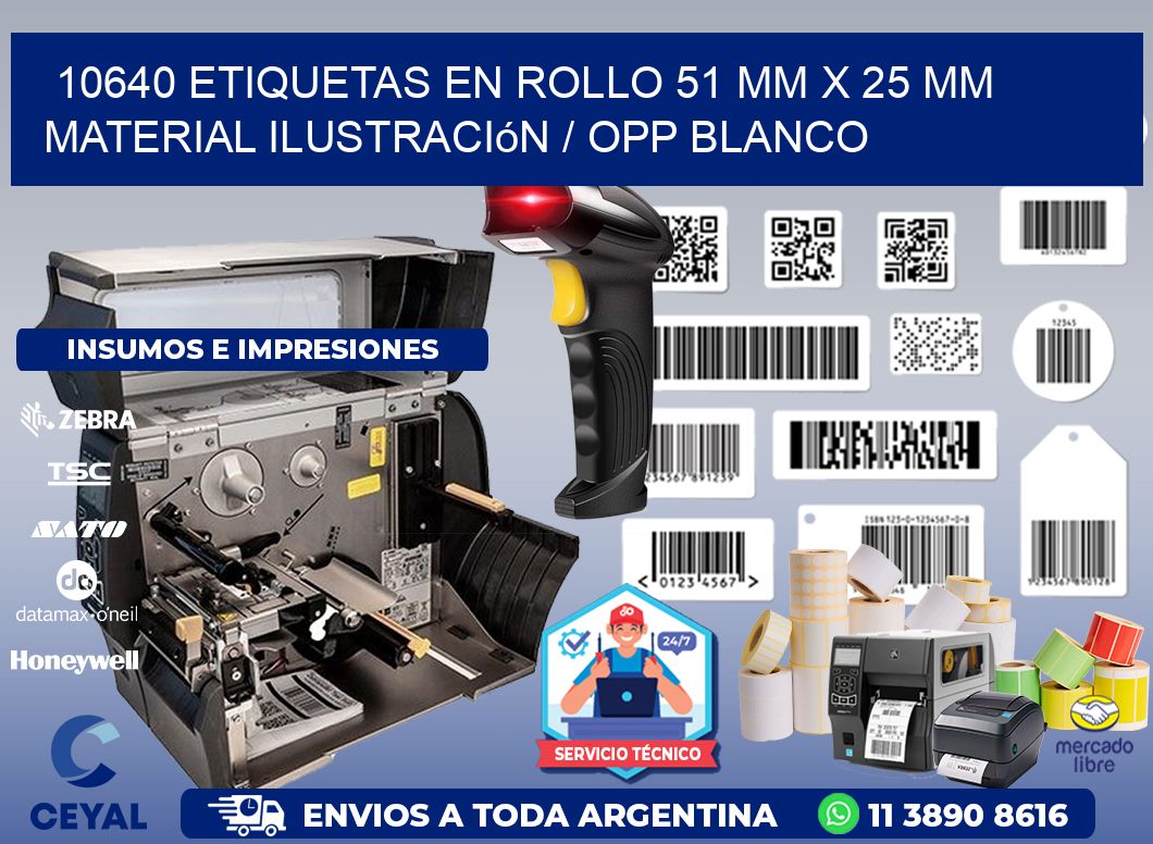 10640 Etiquetas en rollo 51 mm x 25 mm material Ilustración / OPP Blanco