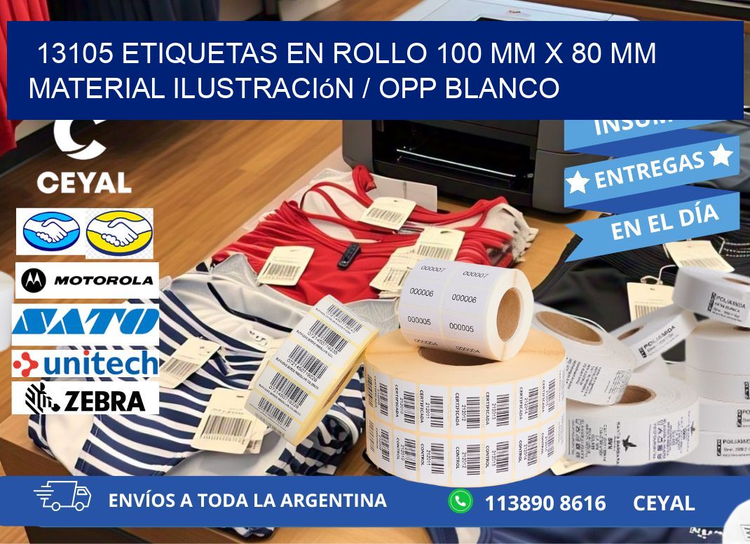 13105 Etiquetas en rollo 100 mm x 80 mm material Ilustración / OPP Blanco