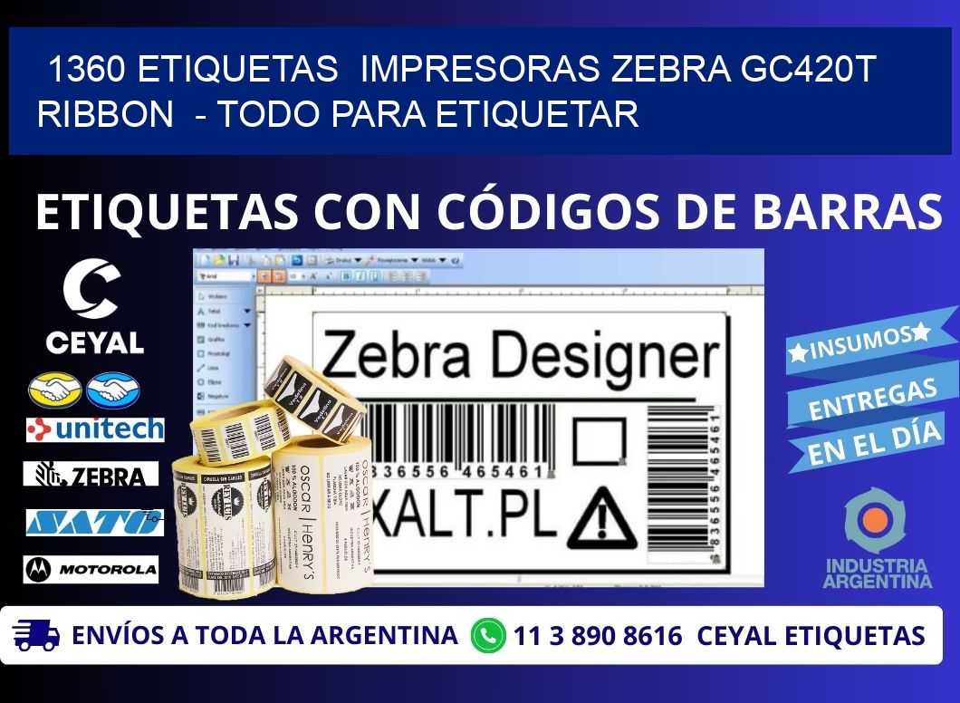1360 etiquetas impresoras zebra gc420t ribbon - Todo para Etiquetar