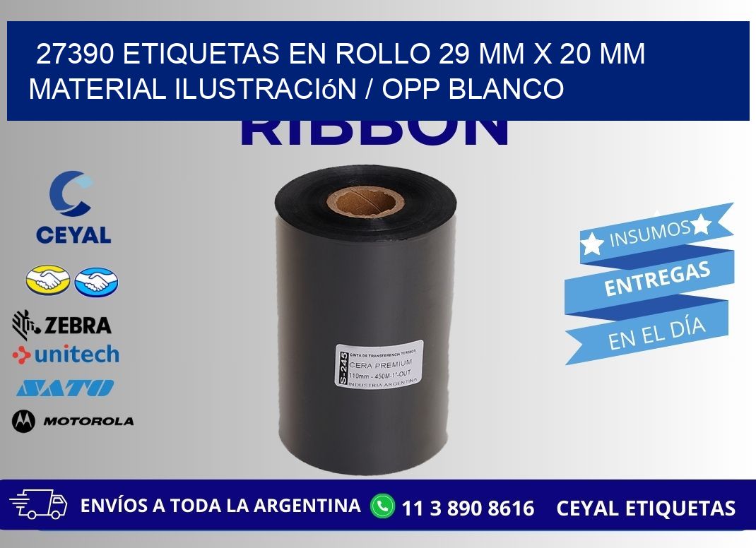 27390 Etiquetas en rollo 29 mm x 20 mm material Ilustración / OPP Blanco