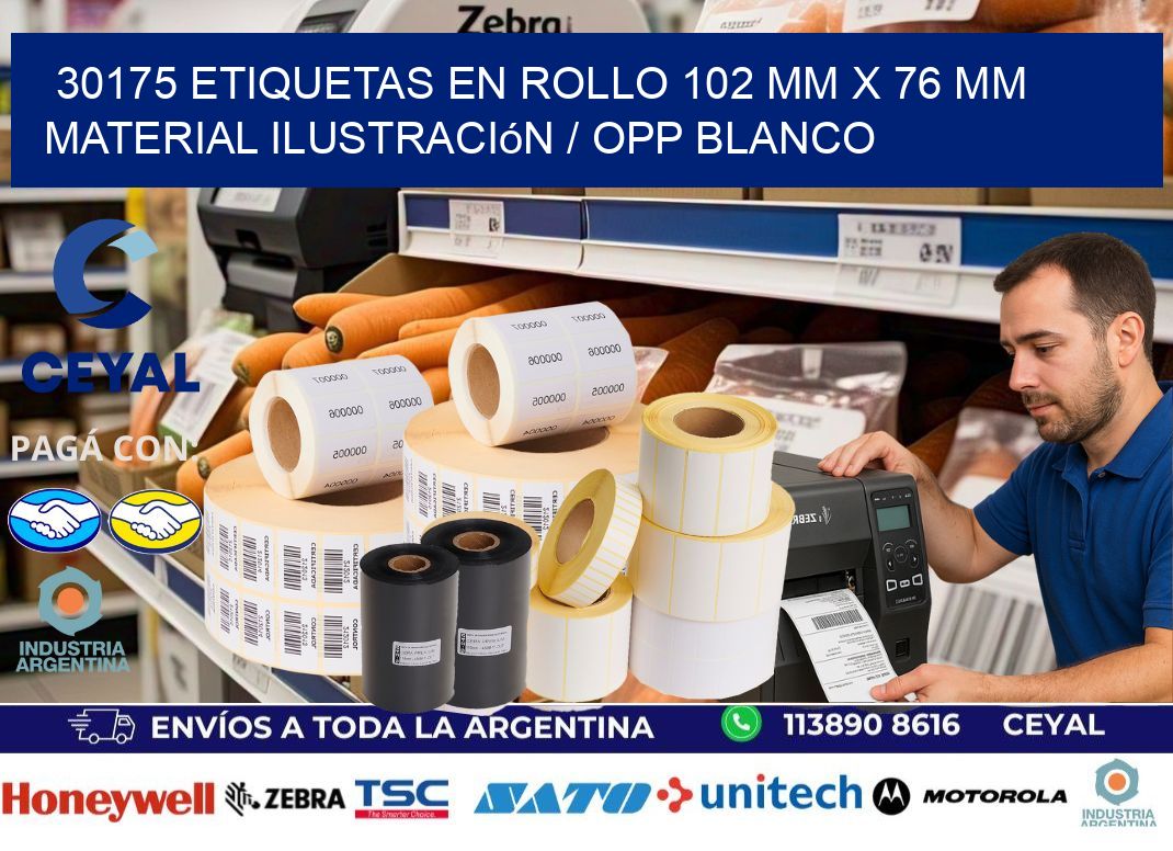 30175 Etiquetas en rollo 102 mm x 76 mm material Ilustración / OPP Blanco