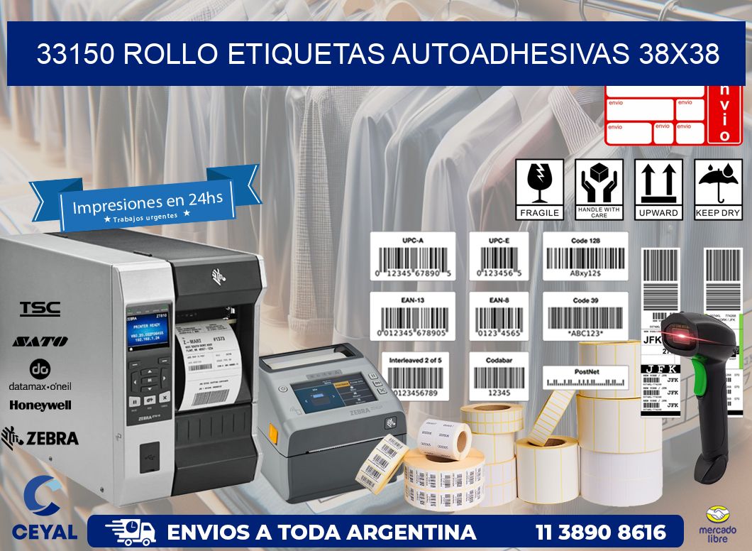33150 Rollo Etiquetas autoadhesivas 38x38
