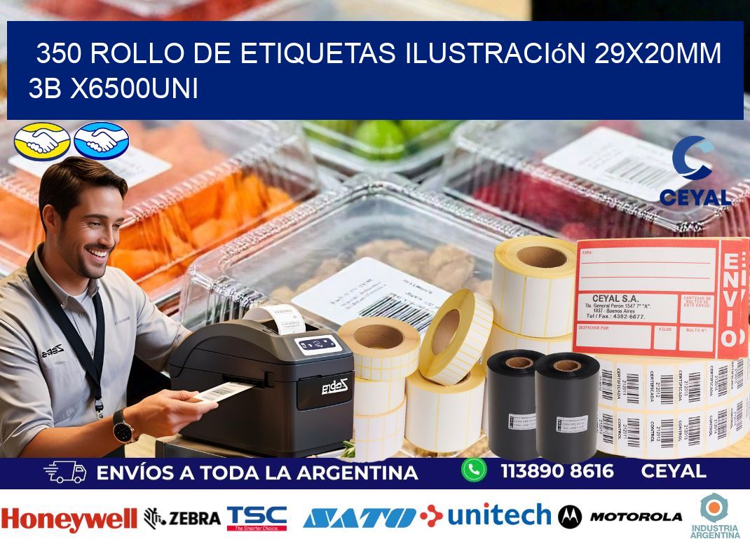 350 Rollo De Etiquetas Ilustración 29x20mm 3b X6500uni