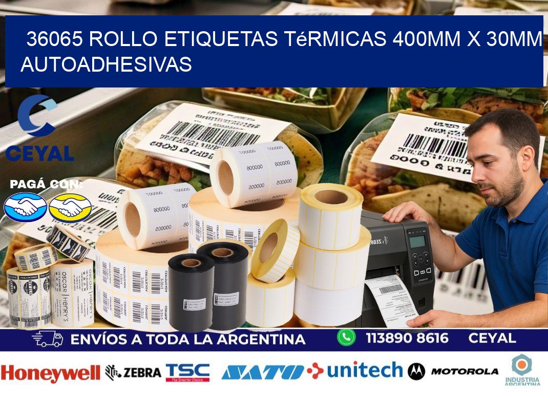 36065 Rollo Etiquetas Térmicas 400mm X 30mm Autoadhesivas