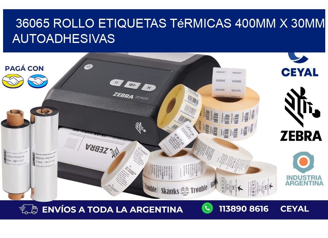 36065 Rollo Etiquetas Térmicas 400mm X 30mm Autoadhesivas