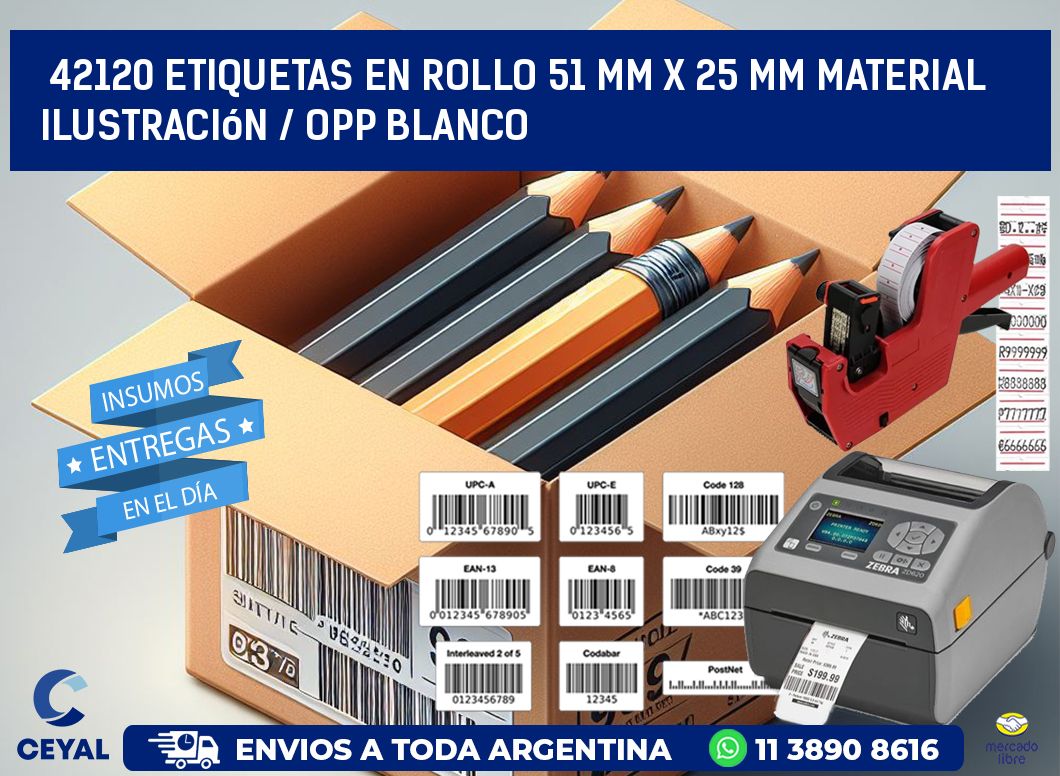 42120 Etiquetas en rollo 51 mm x 25 mm material Ilustración / OPP Blanco