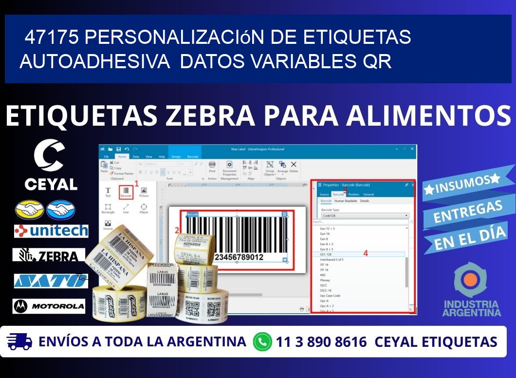 47175 Personalización de etiquetas autoadhesiva  datos variables QR
