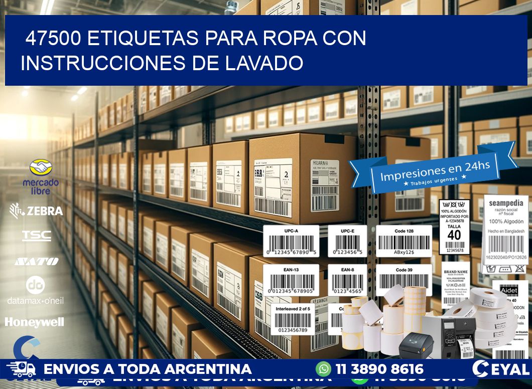 47500 etiquetas para ropa con instrucciones de lavado