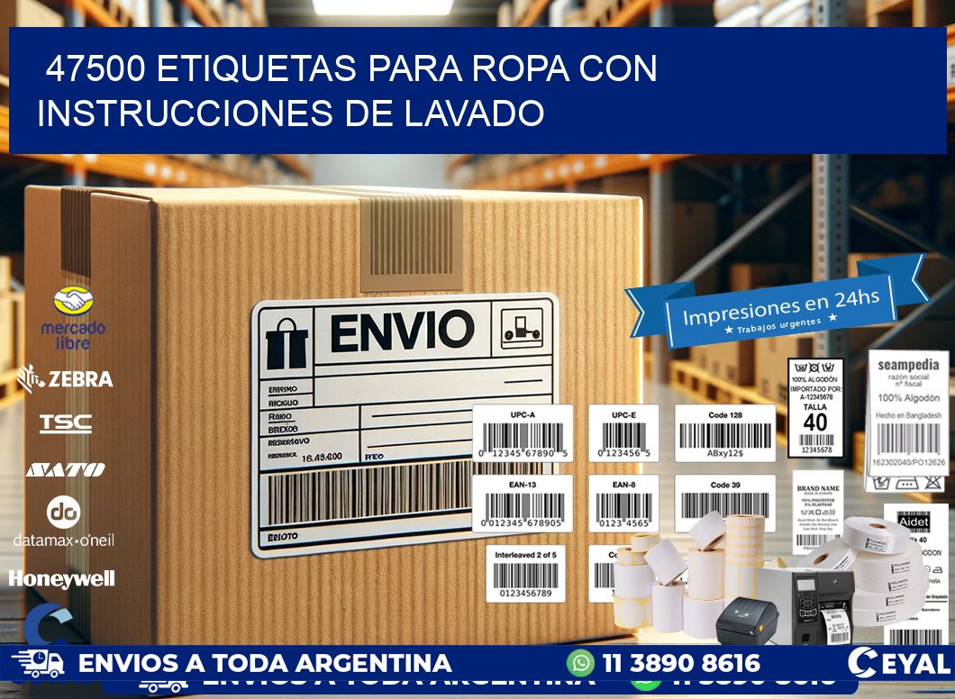 47500 etiquetas para ropa con instrucciones de lavado
