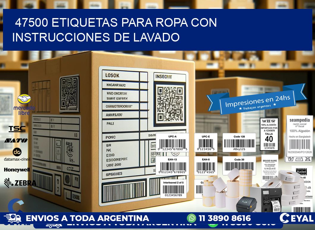 47500 etiquetas para ropa con instrucciones de lavado