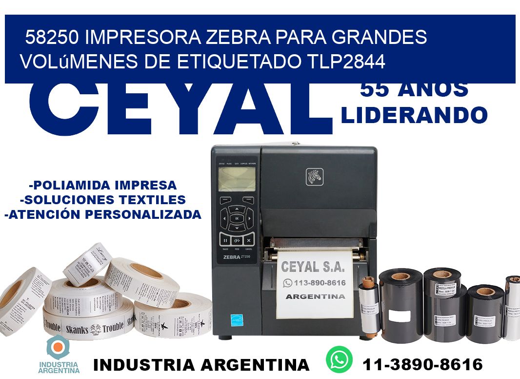58250 impresora Zebra para grandes volúmenes de etiquetado TLP2844