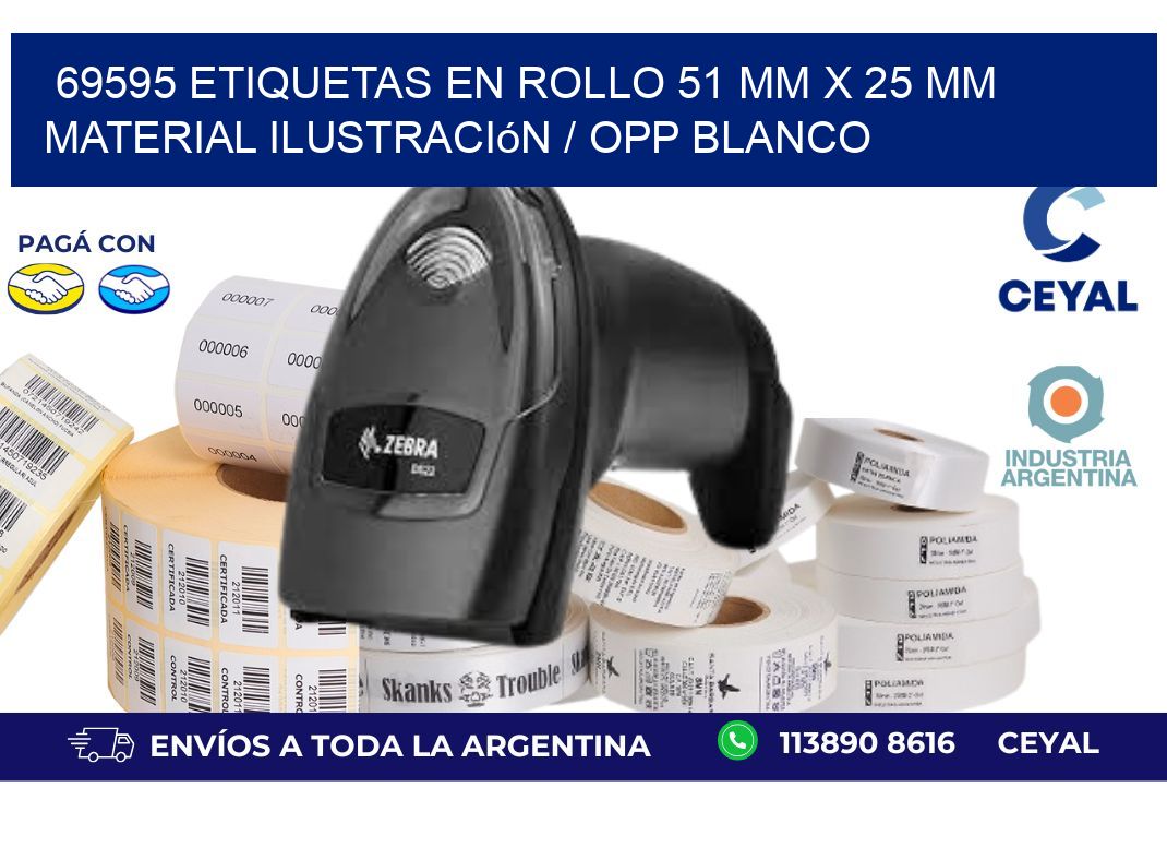 69595 Etiquetas en rollo 51 mm x 25 mm material Ilustración / OPP Blanco