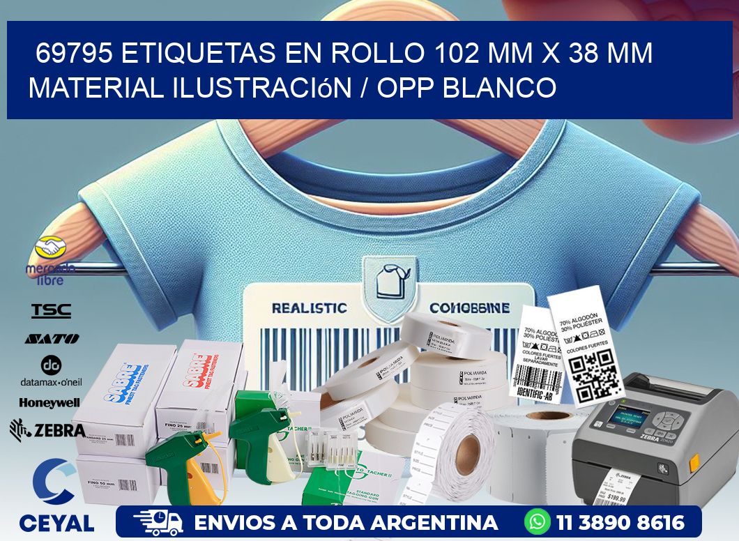 69795 Etiquetas en rollo 102 mm x 38 mm material Ilustración / OPP Blanco