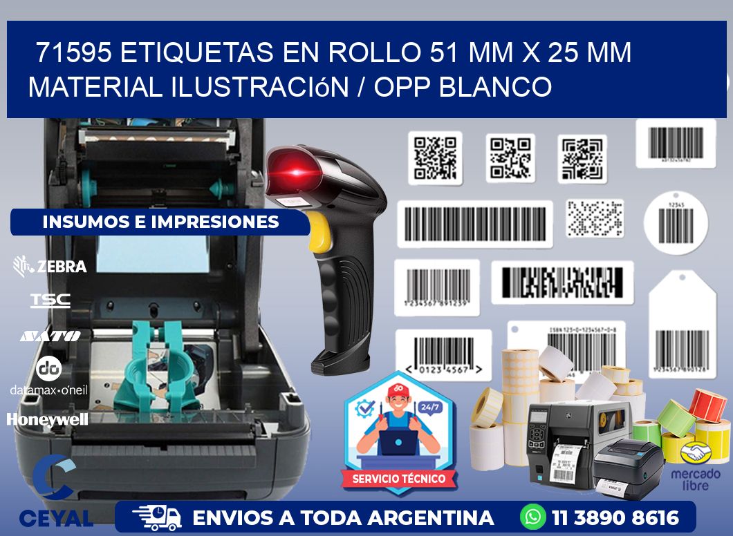 71595 Etiquetas en rollo 51 mm x 25 mm material Ilustración / OPP Blanco