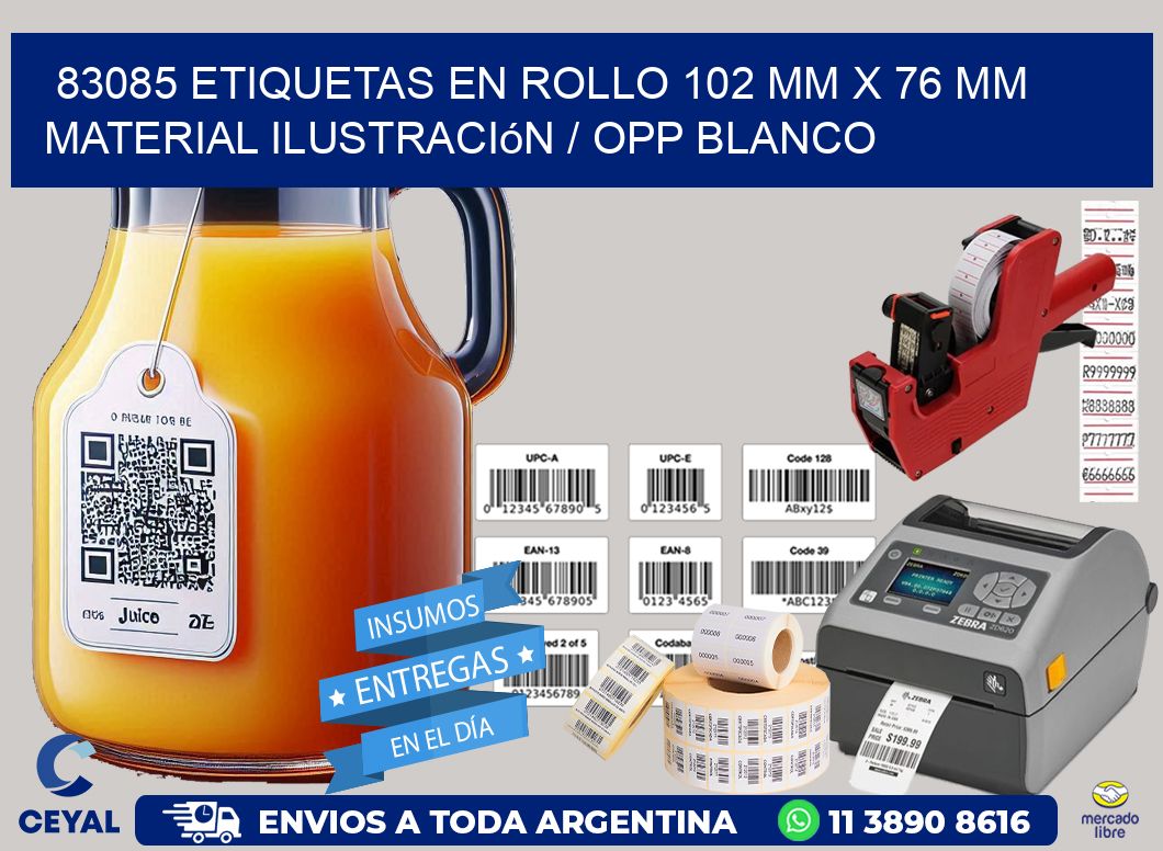 83085 Etiquetas en rollo 102 mm x 76 mm material Ilustración / OPP Blanco