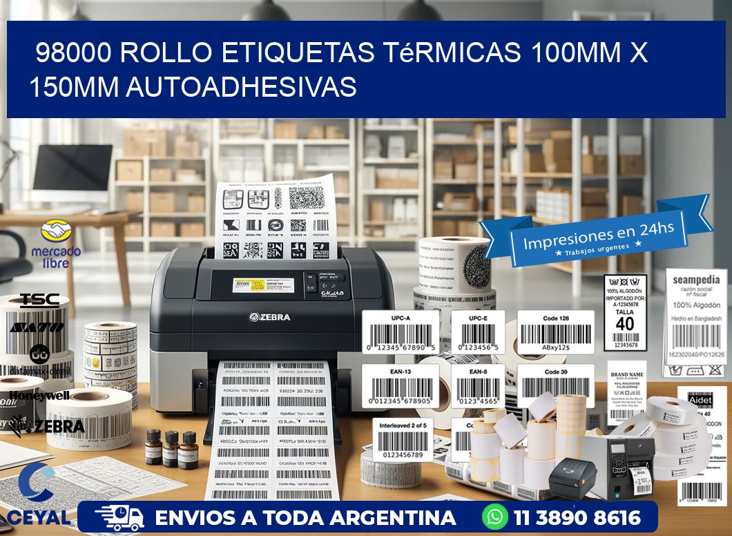 98000 Rollo Etiquetas Térmicas 100mm X 150mm Autoadhesivas