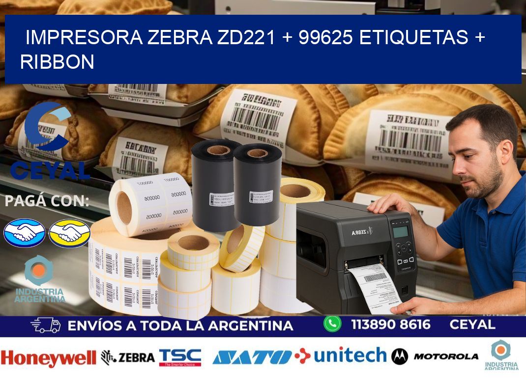 impresora zebra zd221 + 99625 etiquetas + ribbon