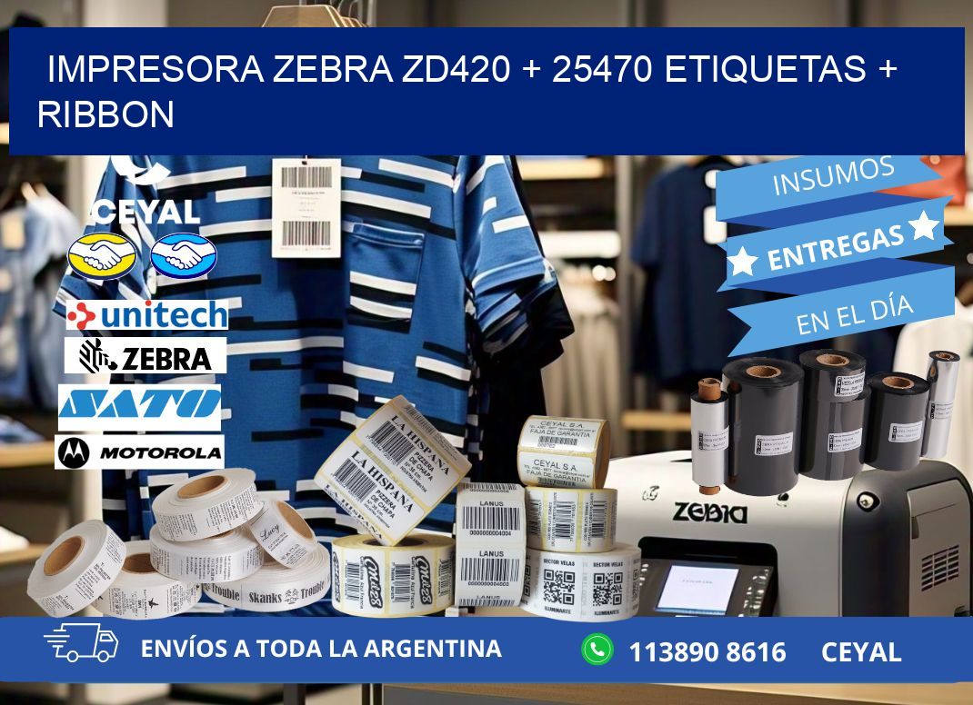 impresora zebra zd420 + 25470 etiquetas + ribbon