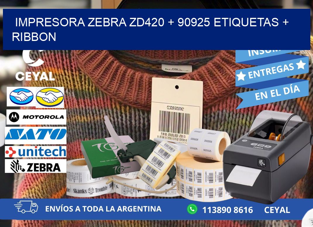 impresora zebra zd420 + 90925 etiquetas + ribbon